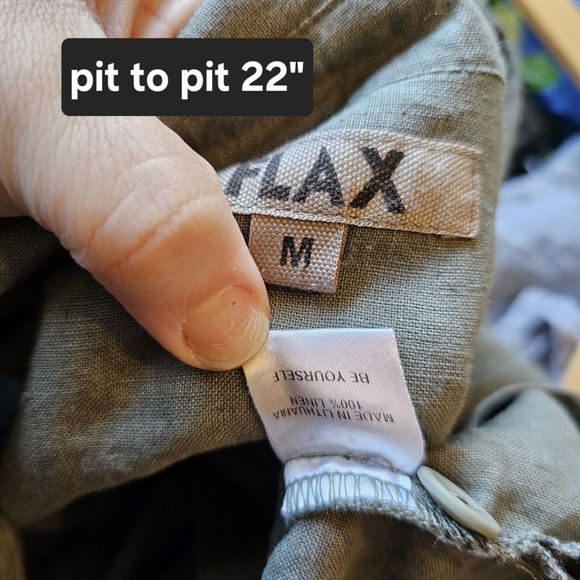 flax linen women's clothing medium Button Up Blouse Sage Green Natural Fibers - Picture 4 of 5